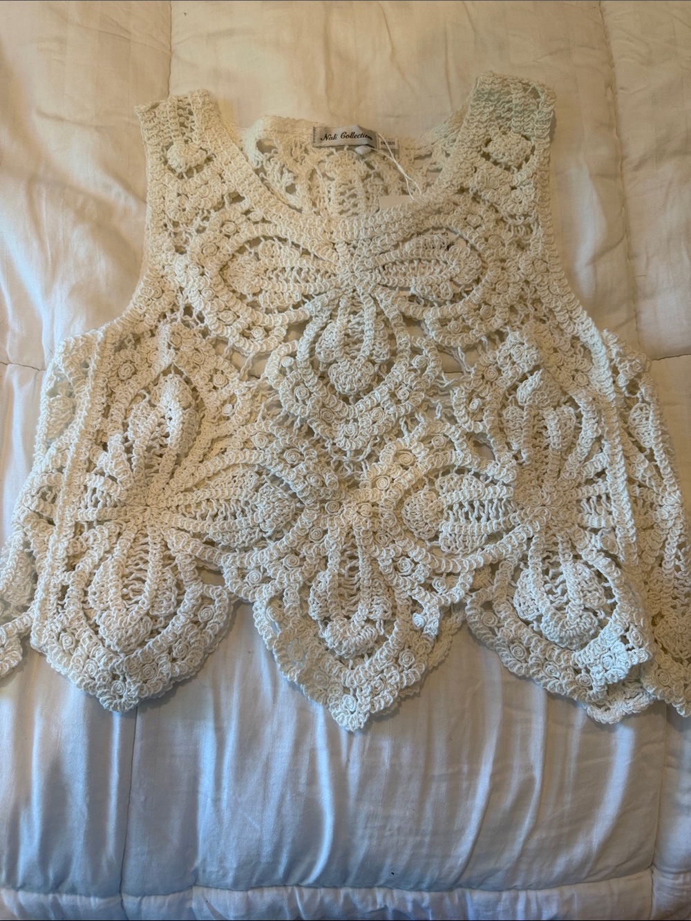 Nali Collection Cream Crochet Camisole Tank Top and Short Set